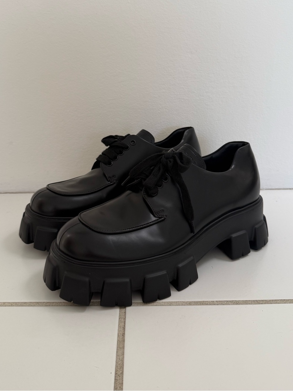 PRADA Monolith Black Chunky Lug Sole Leather Derby Shoes - Sz 10 - 💯 AUTHENTIC - Picture 6 of 12